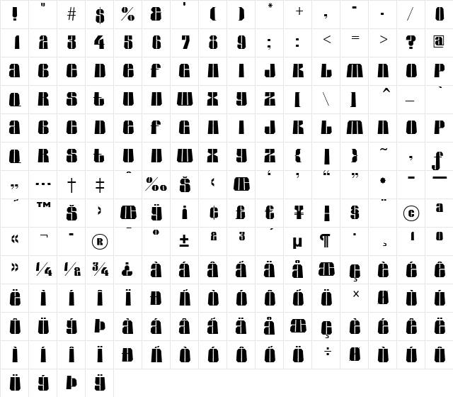 a_GladeDefl Regular  glyph index