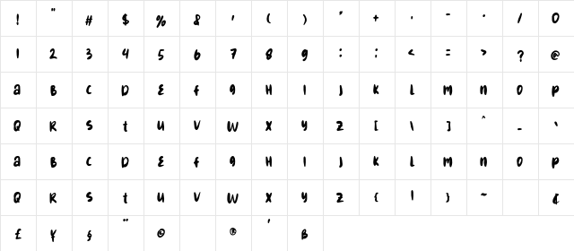Dreary Broken Regular  glyph index