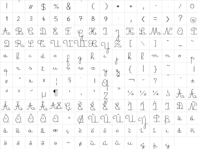 CrayonL Regular  glyph index
