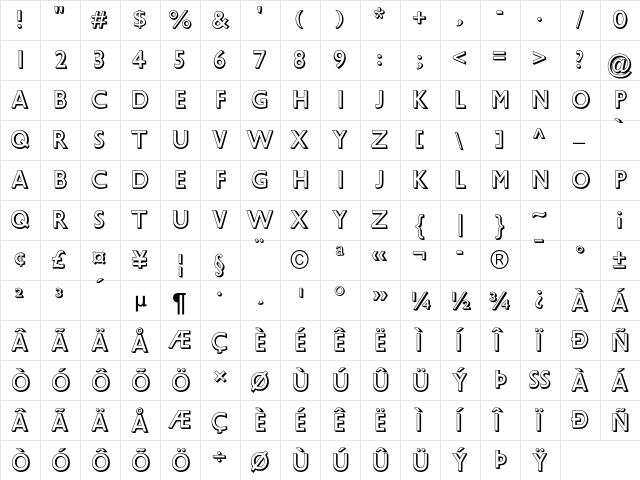 Gill Sans Shadow MT Pro Regular  glyph index
