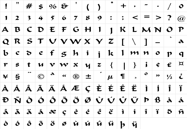 FormalistScriptWide Regular  glyph index
