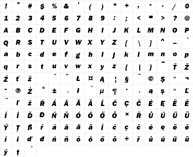 FranklinGotItcTEEHea Italic  glyph index