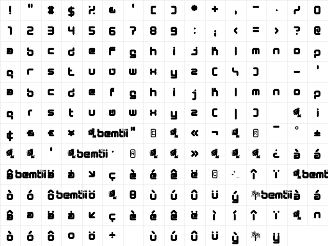 DS Bembi Regular  glyph index
