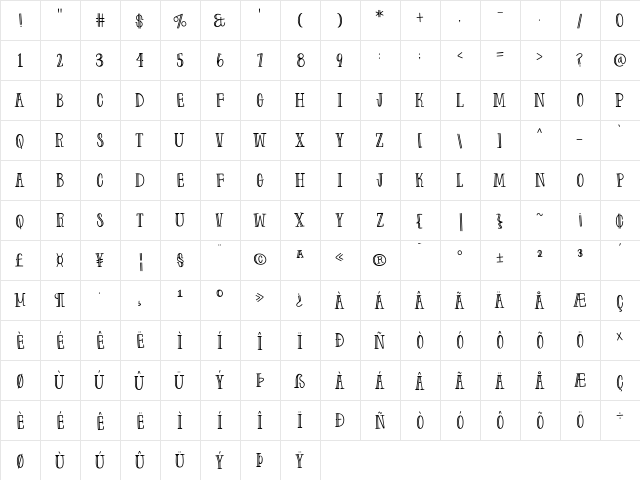 Farm to Market Fancy Regular  glyph index