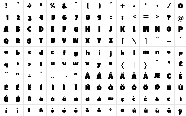 Berlin Regular  glyph index
