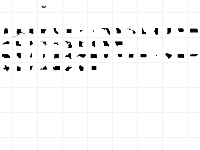 USA Bold  glyph index