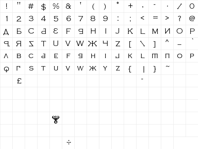 Kremlin Samovar Regular  glyph index