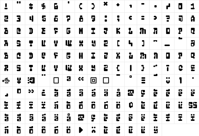 Cyberdelic Regular  glyph index