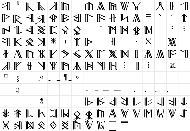 Cirth Erebor Caps-1 Regular  glyph index