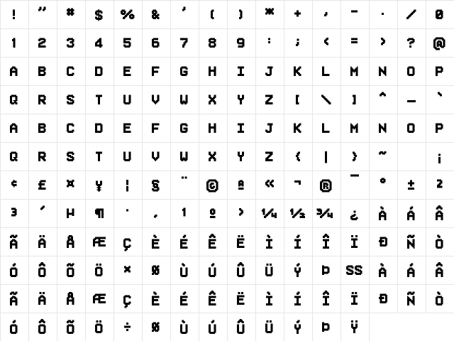 Superstar Regular  glyph index