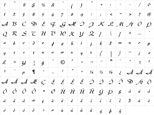 Diskus BoldItalic  glyph index