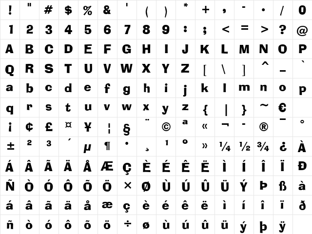 AdLib WGL4 BT Regular  glyph index