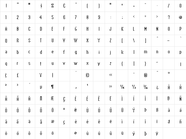 EmperorTen Regular  glyph index