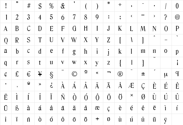 DenverSerial Regular  glyph index