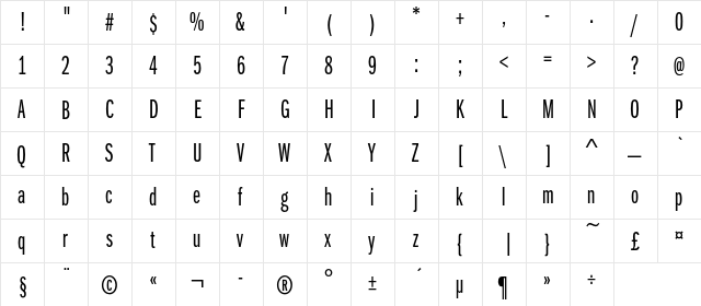 FranklinGothicBookXCmpC Regular  glyph index