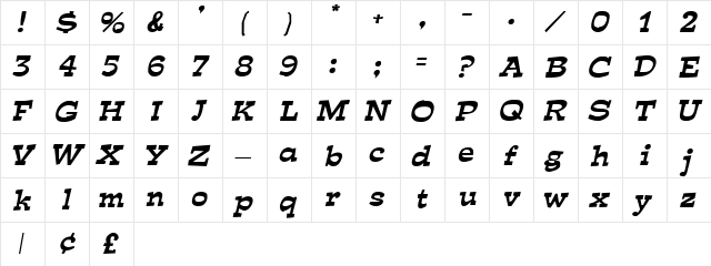 Nihility Oblique  glyph index