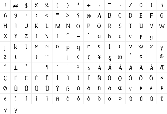 Psychopath Regular  glyph index