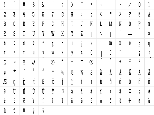 Fezdaz Regular  glyph index