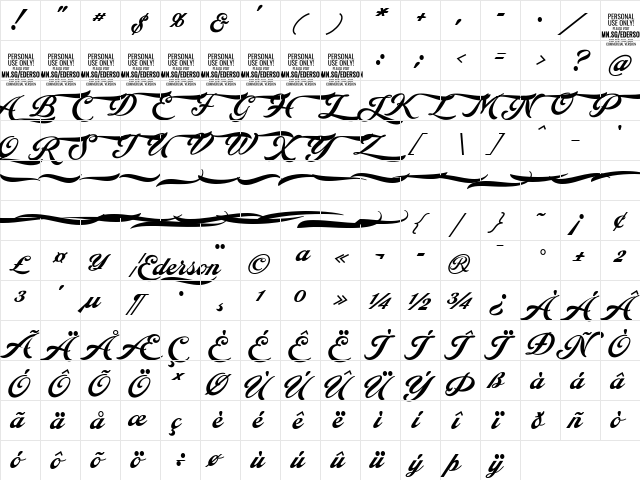 Ederson Deco PERSONAL USE ONLY Regular  glyph index