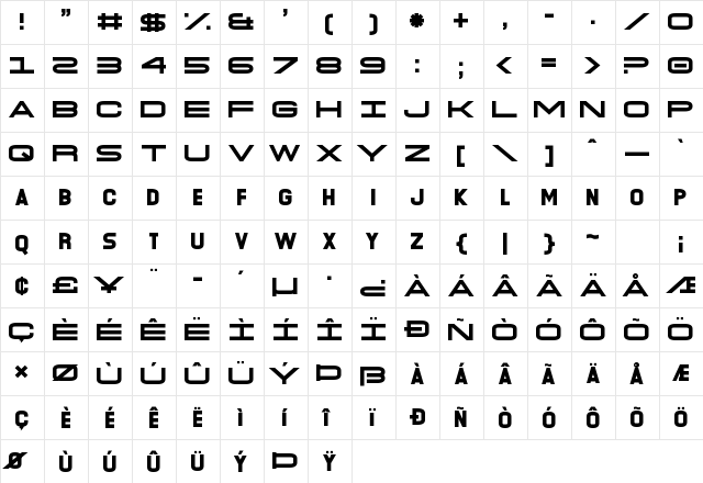 O.K. Retro Regular  glyph index