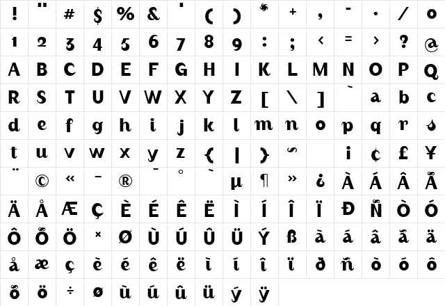 AugustMediumAlternate Regular  glyph index