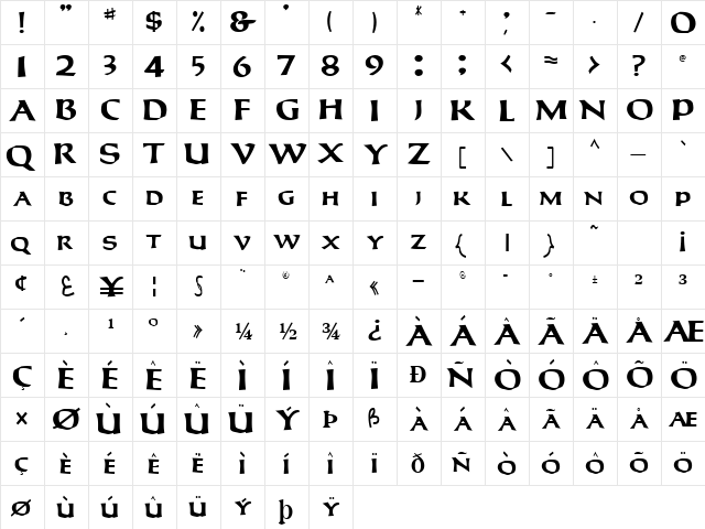 CavilUS115 Regular  glyph index