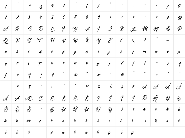 Jakarta Night - Free Personal Regular  glyph index