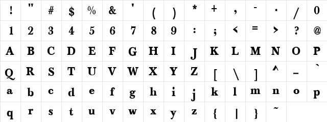 NewBaskervilleC Regular  glyph index