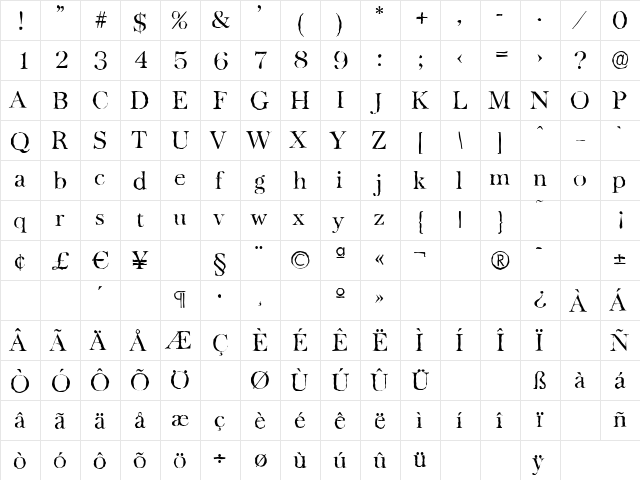 BaskervilleAntique-Light Regular  glyph index