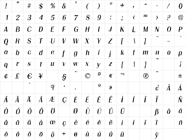 GrenobleAntique Italic  glyph index