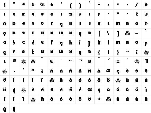 Chick Regular  glyph index