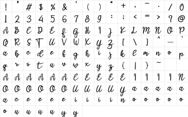 Galista Regular  glyph index