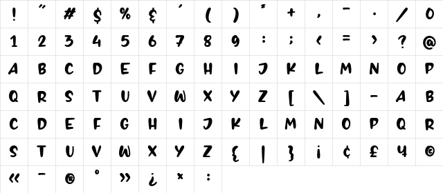 BROWNIE BUSTER Regular  glyph index