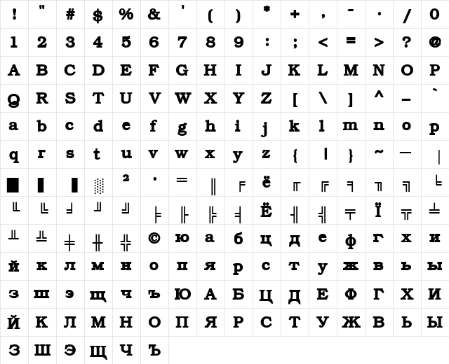 ER Bukinist KOI8-R Bold  glyph index