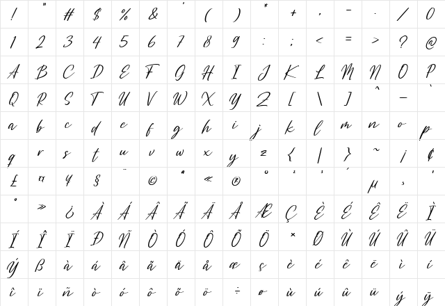 Gillimore Regular  glyph index