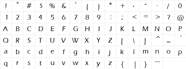 Lining Regular  glyph index
