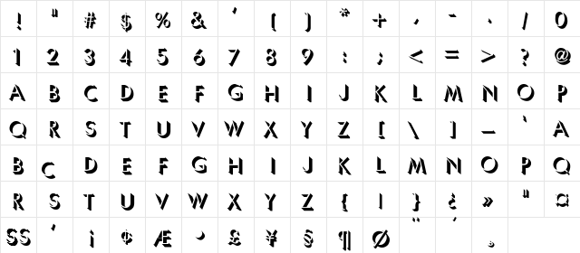 Bastion Thin Regular  glyph index