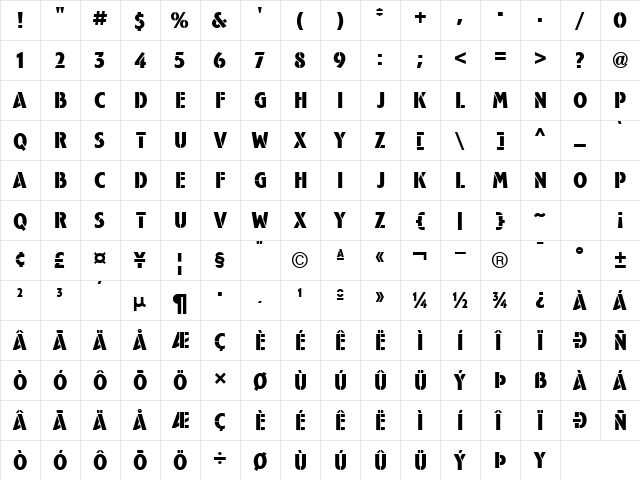 Campaign ICG Regular  glyph index