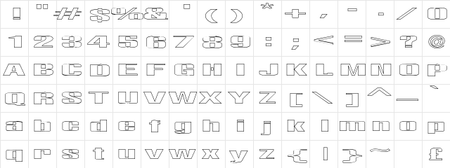 Telford Hollow Regular  glyph index