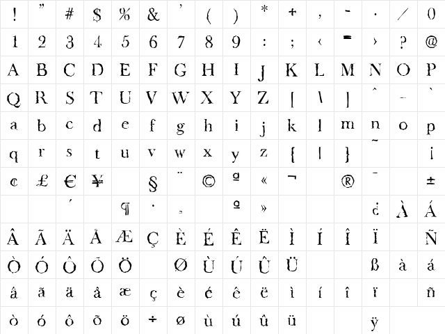 BaskerOldRandom Regular  glyph index