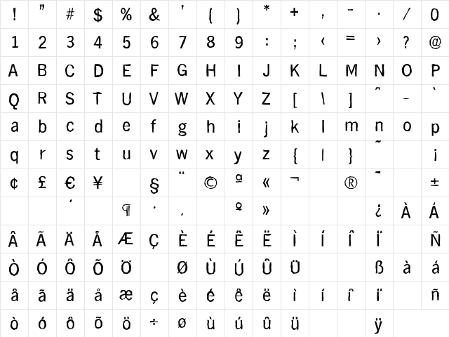 HamburgAntique Regular  glyph index