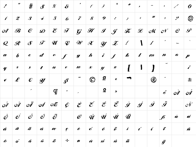 BallantinesRandom-Black Regular  glyph index
