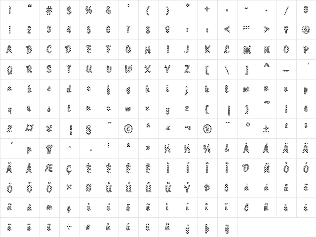 DTC Brody M10 Regular  glyph index
