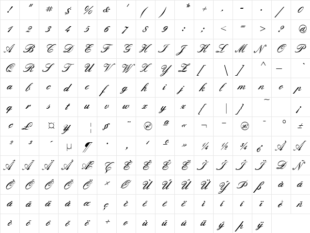 PT Orchid Medium Normal  glyph index