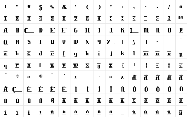 Lambrettista Medium  glyph index