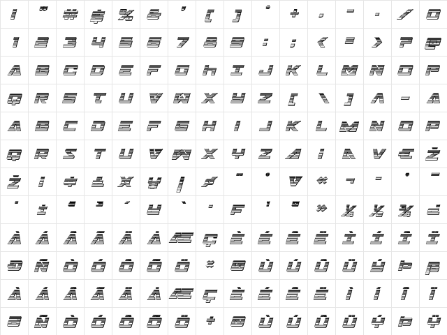 Trans-America Chrome Italic Italic  glyph index