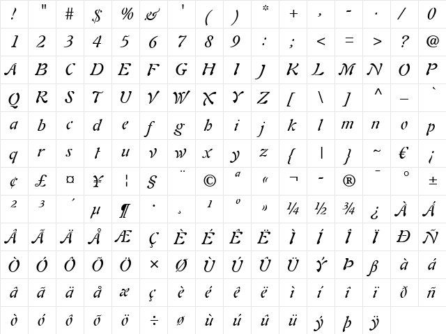 Auriol LT Italic  glyph index