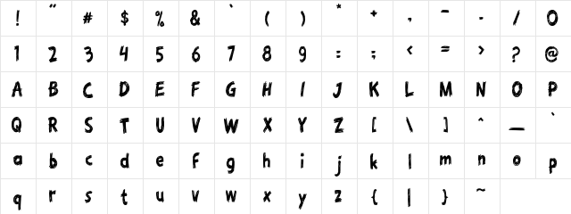 Oretz Regular  glyph index