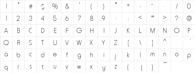 Hiroshima Regular  glyph index
