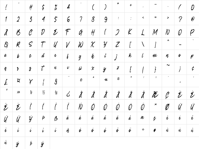 Seconds Regular  glyph index